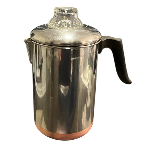 Vintage Revere Ware Percolator Coffee Pot Stainless Double Ring 1801 Glass Knob - Picture 2 of 7